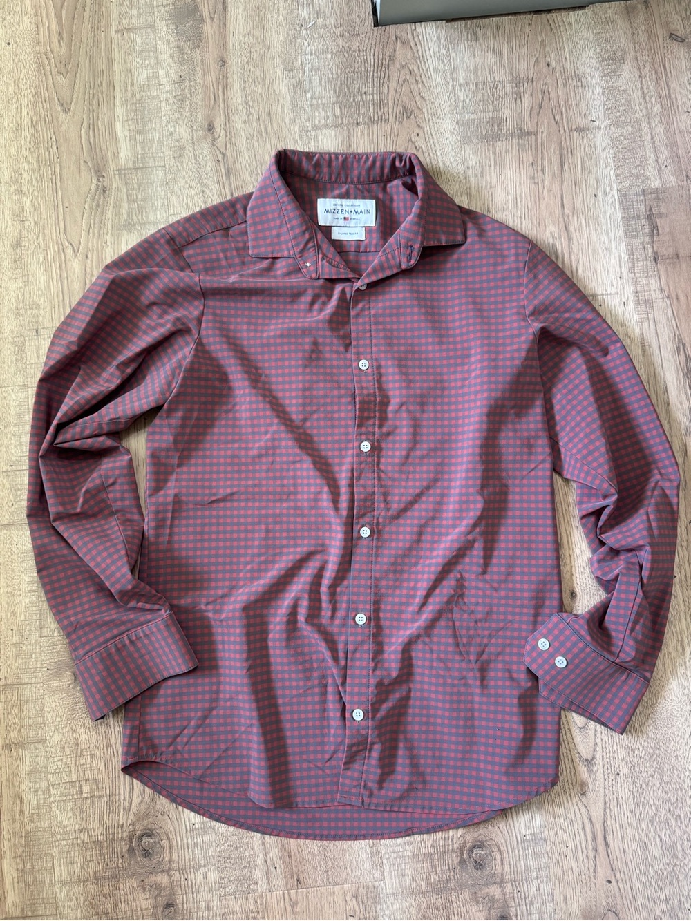 Mizzen+Main Burgundy and Navy Micro-Check Dress Shirt